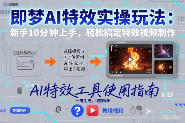 即梦AI特效实操玩法：新手10分钟上手，轻松搞定特效视频制作-旺仔资源库