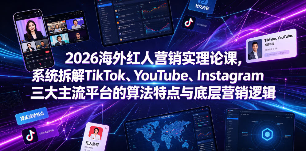 2026海外红人营销实理论课,系统拆解TikTok、YouTube、Instagram三大主流平台的算法特点与底层营销逻辑-旺仔资源库