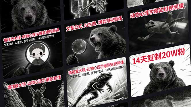 情绪放大镜-动物心理学爆款短视频课，文案公式、AI生图、多平台变现，14天复制20W粉-旺仔资源库