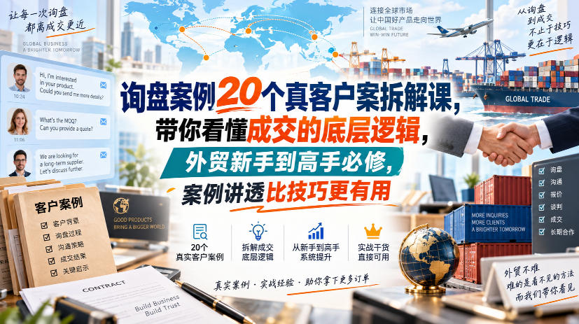 询盘案例20个真客户案拆解课，带你看懂成交的底层逻辑，外贸新手到高手必修，案例讲透比技巧更有用-旺仔资源库