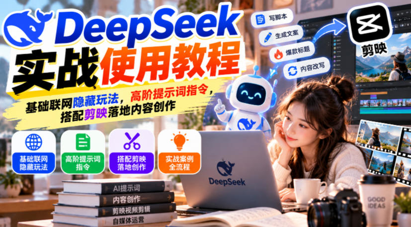 DeepSeek实战使用教程|基础联网隐藏玩法,高阶提示词指令,搭配剪映落地内容创作-旺仔资源库