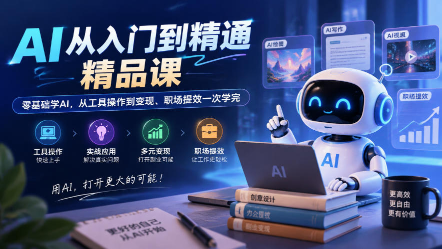 AI从入门到精通精品课，零基础学AI，从工具操作到变现、职场提效一次学完-旺仔资源库