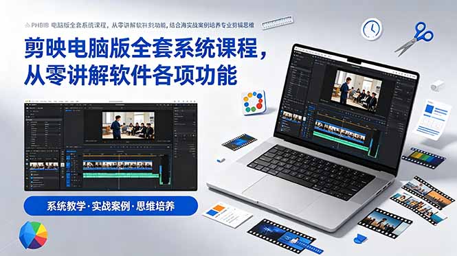 剪映电脑版全套系统课程,从零讲解软件各项功能,结合海量实战案例培养专业剪辑思维-旺仔资源库
