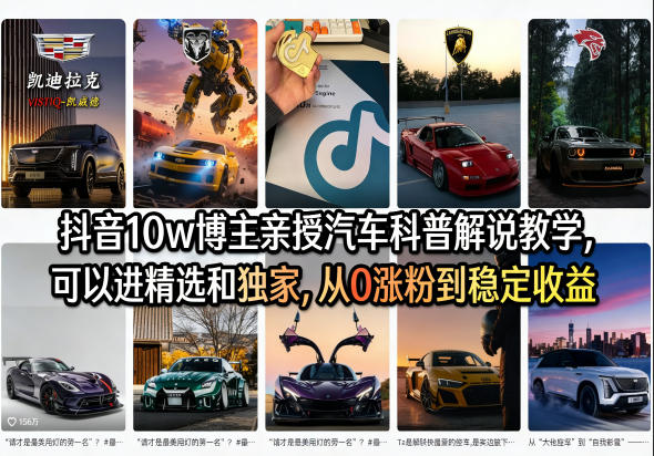 抖音10w博主亲授汽车科普解说教学，可以进精选和独家，从0涨粉到稳定收益(详细视频课程+1T素材)-旺仔资源库