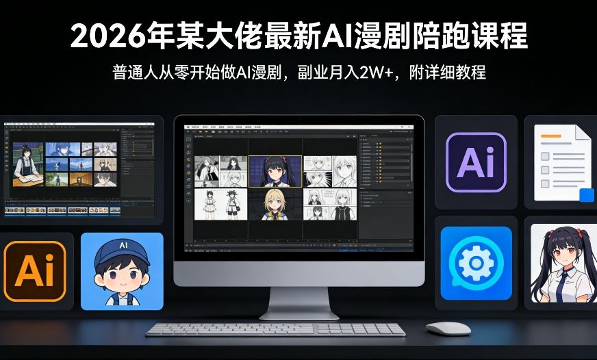 26年某大佬最新Ai漫剧陪跑课程，普通人从零开始做AI漫剧，副业月入2W+-旺仔资源库