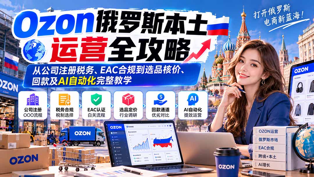 Ozon俄罗斯本土运营全攻略:从公司注册税务、EAC合规到选品核价、回款及AI自动化完整教学-旺仔资源库