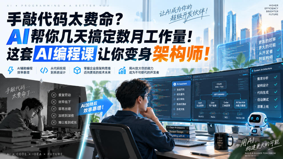 手敲代码太费命？AI帮你几天搞定数月工作量！这套AI编程课让你变身架构师！【原创双语字幕】-旺仔资源库