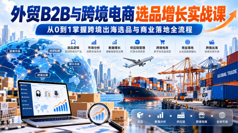 外贸B2B与跨境电商选品增长实战课,从0到1掌握跨境出海选品与商业落地全流程-旺仔资源库