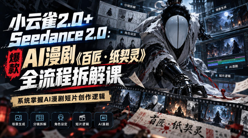 小云雀2.0+Seedance 2.0:爆款AI漫剧《百匠・纸契灵》全流程拆解课,系统掌握AI漫剧短片创作逻辑-旺仔资源库