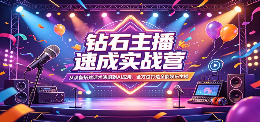 钻石主播速成实战营:从设备搭建话术演唱到AI应用,全方位打造全能娱乐主播-旺仔资源库