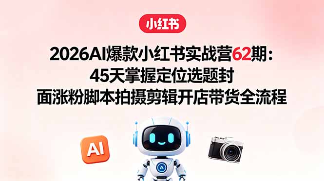 2026AI爆款小红书实战营62期:45天掌握定位选题封面涨粉脚本拍摄剪辑开店带货全流程-旺仔资源库