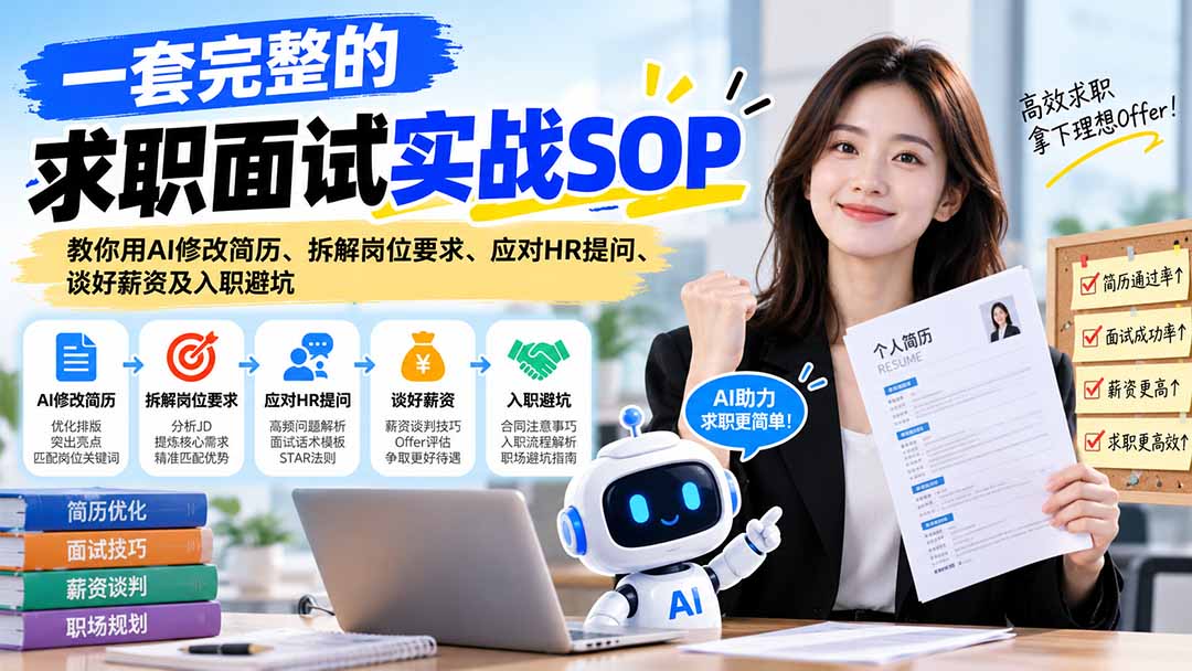 一套完整的求职面试实战SOP:教你用AI修改简历、拆解岗位要求、应对HR提问、谈好薪资及入职避坑-旺仔资源库