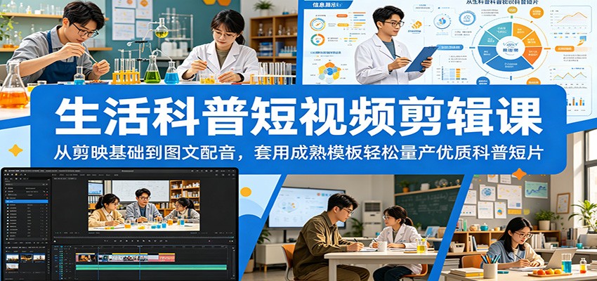 生活科普短视频剪辑课：从剪映基础到图文配音，套用成熟模板轻松量产优质科普短片-旺仔资源库