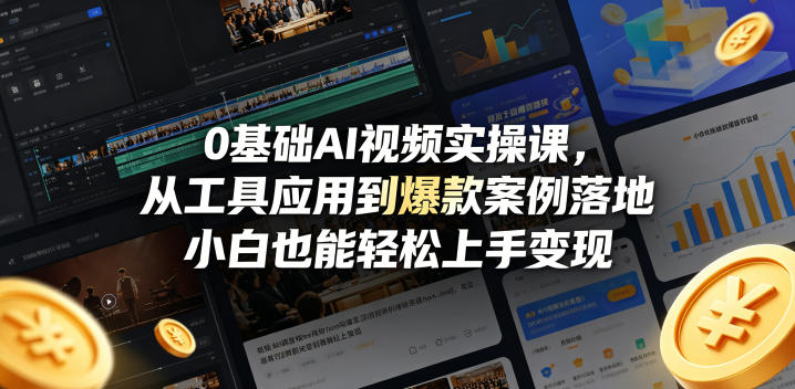 0基础AI视频实操课，从工具应用到爆款案例落地，小白也能轻松上手变现-旺仔资源库