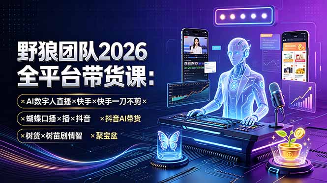 野狼团队2026全平台带货课-7月：AI数字人直播×快手一刀不剪×蝴蝶口播×抖音AI带货×树苗剧情智剪×聚宝盆-旺仔资源库