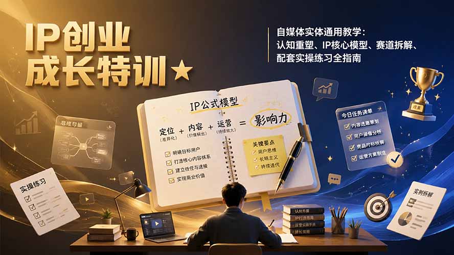 IP创业成长特训★自媒体实体通用教学:认知重塑、IP核心模型、赛道拆解、配套实操练习全指南-旺仔资源库