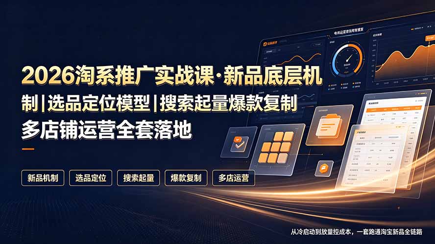 2026淘系推广实战课·新品底层机制|选品定位模型|搜索起量爆款复制多店铺运营全套落地教程-旺仔资源库