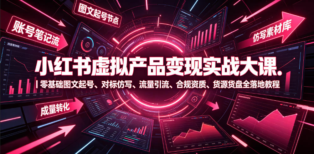 小红书虚拟产品变现实战大课｜零基础图文起号、对标仿写、流量引流、合规资质、货源货盘全落地教程-旺仔资源库