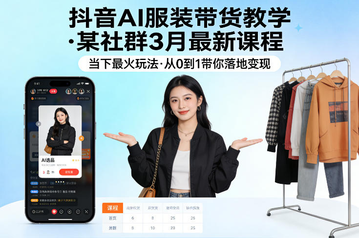 抖音AI服装带货教学，某社群3月最新课程，当下最火玩法，从0到1带你落地变现-旺仔资源库