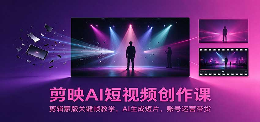 剪映AI短视频创作课:剪辑蒙版关键帧教学,AI生成短片,账号运营带货-旺仔资源库