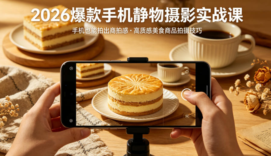 2026爆款手机静物摄影实战课，手机也能拍出商拍感，学会拍出高质感美食商品-旺仔资源库