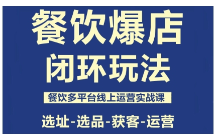 餐饮爆店闭环玩法，餐饮多平台线上运营实战课，选址-选品-获客-运营-旺仔资源库