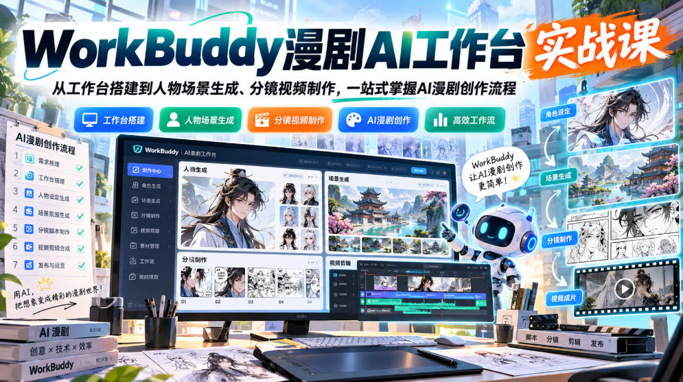 WorkBuddy漫剧AI工作台实战课：从工作台搭建到人物场景生成、分镜视频制作，一站式掌握AI漫剧创作流程-旺仔资源库