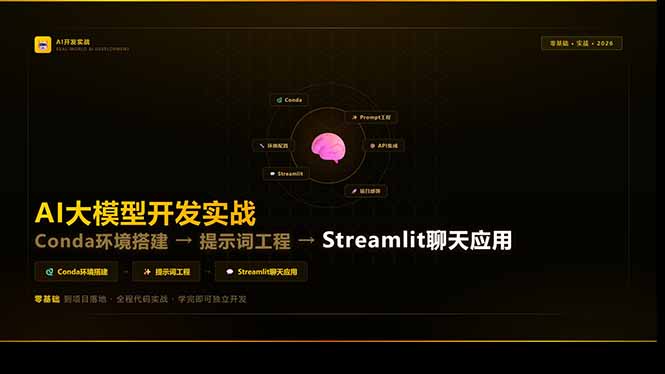 AI大模型开发实战:Conda环境搭建→提示词工程→Streamlit聊天应用,零基础到项目落地-旺仔资源库