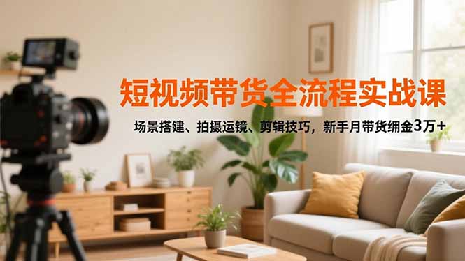 短视频带货全流程实战课,场景搭建、拍摄运镜、剪辑技巧,新手月带货佣金3万+-旺仔资源库