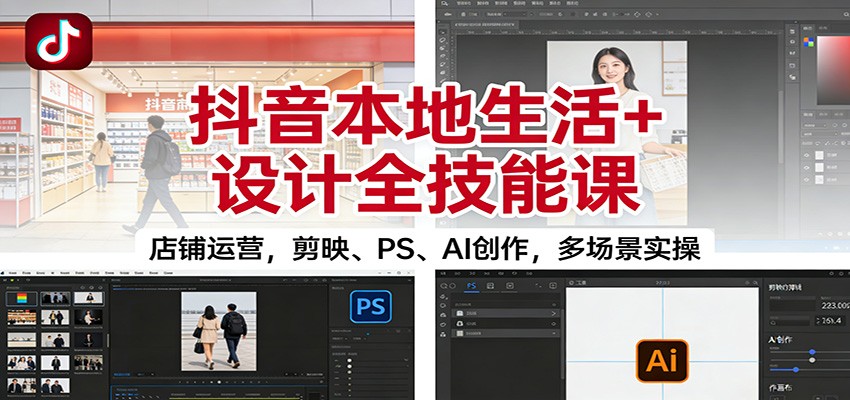 抖音本地生活+设计全技能课：店铺运营，剪映、PS、AI创作，多场景实操-旺仔资源库