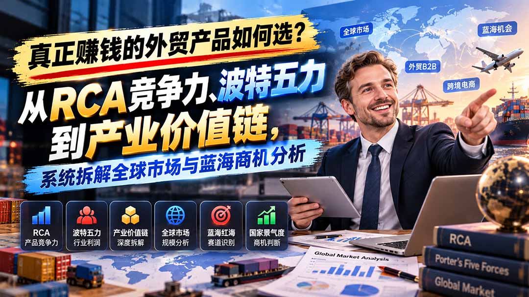 真正赚钱的外贸B2B产品如何选？从RCA竞争力、波特五力到产业价值链，系统拆解全球市场与蓝海商机分析-旺仔资源库