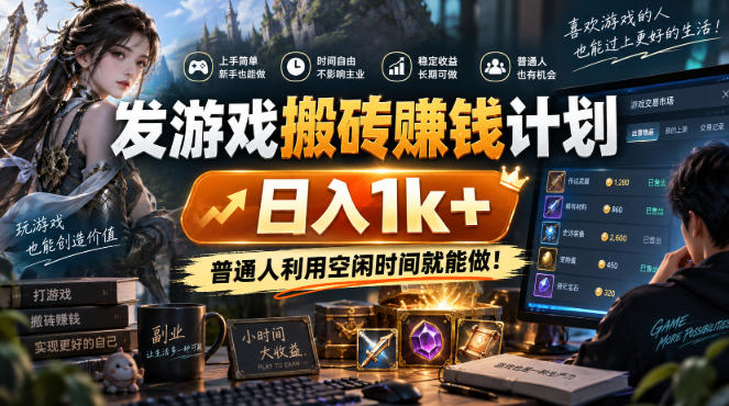 发游戏搬砖賺钱计划,日入1k+,普通人利用空闲时间就能做!【揭秘】-旺仔资源库