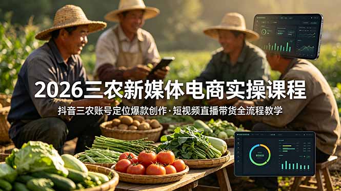 2026三农新媒体电商实操课程:抖音三农账号定位爆款创作,短视频直播带货全流程教学-旺仔资源库
