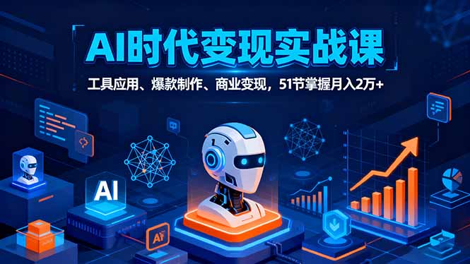 AI时代全场景实战课，工具应用、爆款制作、商业变现，51节掌握月入2万+-旺仔资源库