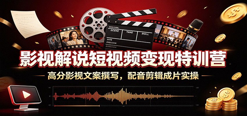 影视解说短视频变现特训营：高分影视文案撰写，配音剪辑成片实操-旺仔资源库