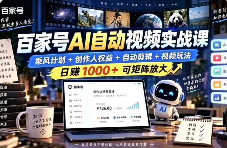 百家号自动矩阵玩法,长期可以做的项目,日入1k+,真正的睡后收入-旺仔资源库