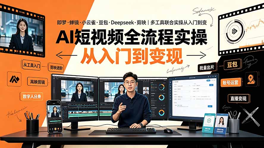 AI短视频全流程实操：即梦·蝉镜·小云雀·豆包·Deepseek·剪映｜多工具联合实操从入门到变现-旺仔资源库