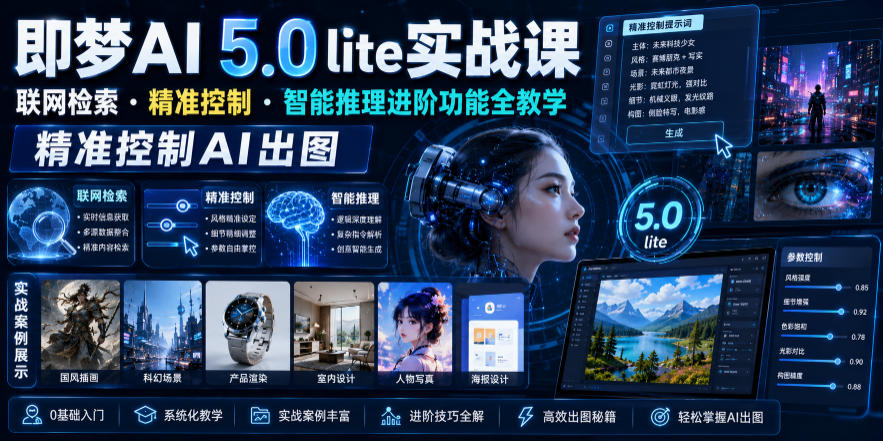 即梦AI 5.0 lite实战课，联网检索・精准控制・智能推理进阶功能全教学，精准控制AI出图-旺仔资源库
