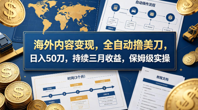 海外内容变现，全自动撸美刀，日入50刀，持续三月收益，保姆级实操【揭秘】-旺仔资源库