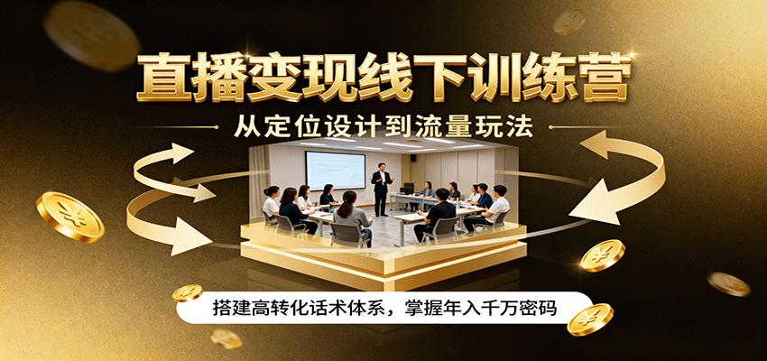 直播变现线下训练营，从定位设计到流量玩法，搭建高转化话术体系，掌握年入千万密码-旺仔资源库