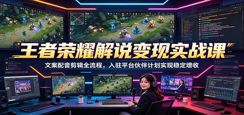 王者荣耀解说变现实战课：文案配音剪辑全流程，入驻平台伙伴计划实现稳定增收-旺仔资源库