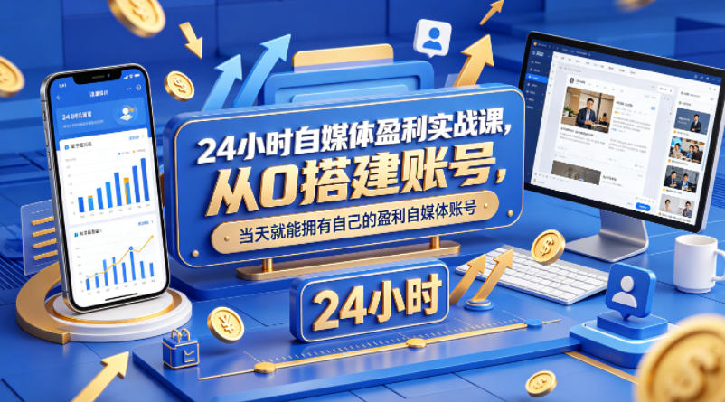 24小时自媒体盈利实战课，从0搭建账号，当天就能拥有自己的盈利自媒体账号-旺仔资源库