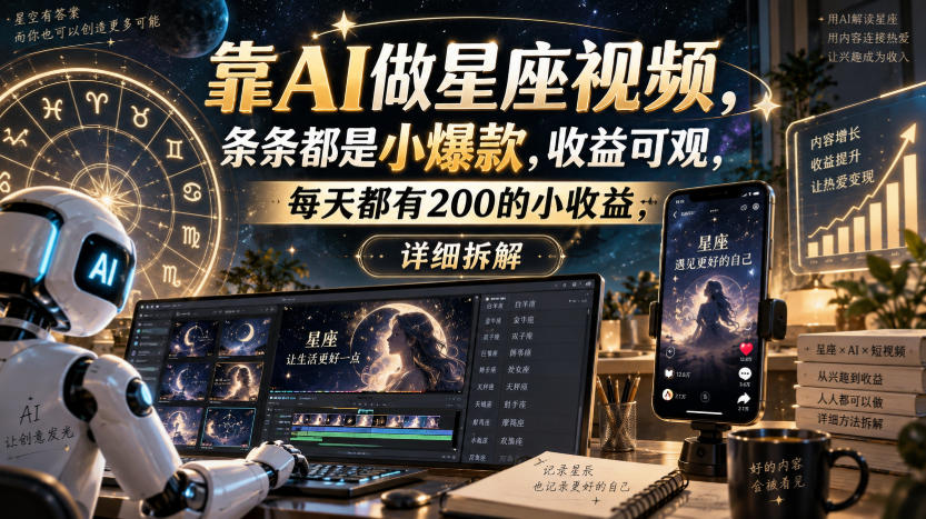 靠AI做星座视频,条条都是小爆款,收益可观,每天都有200的小收益,详细拆解-旺仔资源库