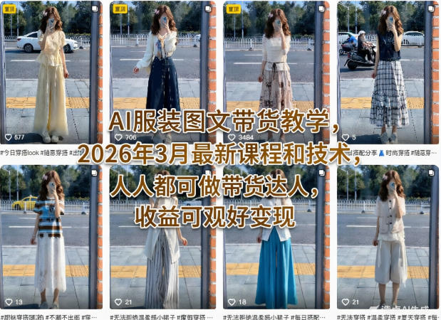 AI服装图文带货教学,2026年3月最新课程和技术,人人都可做带货达人,收益可观好变现-旺仔资源库