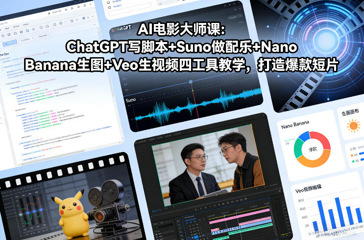 AI电影大师课：ChatGPT写脚本+Suno做配乐+Nano Banana生图+Veo生视频，打造爆款短片-旺仔资源库