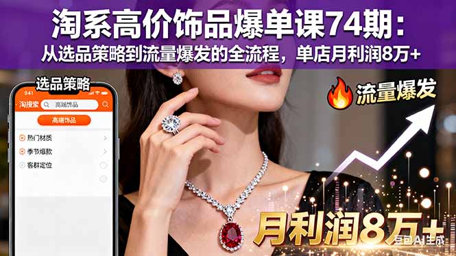 淘系高价饰品爆单课74期：从选品策略到流量爆发的全流程，单店月利润8万+-旺仔资源库