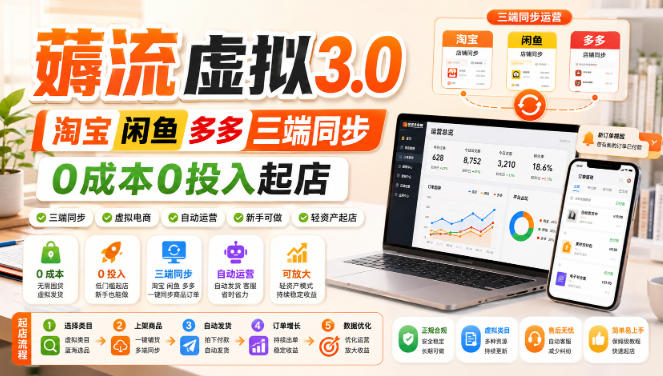 绅白不白·薅流虚拟3.0丨淘宝闲鱼多多三端同步丨0成本0投入起店-旺仔资源库