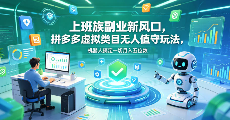 上班族副业新风口，拼多多虚拟类目无人值守玩法，机器人搞定一切月入五位数【揭秘】-旺仔资源库