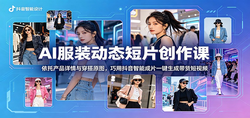 AI服装动态短片创作课：依托产品详情与穿搭原图，巧用抖音智能成片一键生成带货短视频-旺仔资源库