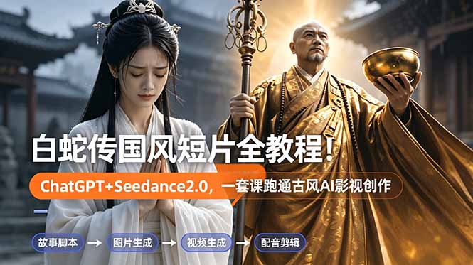 白蛇传-国风短片全教程！ChatGPT+Seedance2.0，一套课跑通古风AI影视创作-旺仔资源库